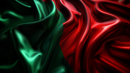 Abstract background with dark green and red fabric , 