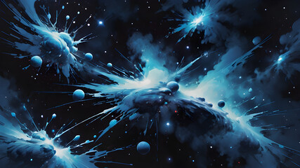 3D explosions in galaxy splash paint style