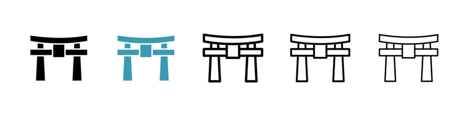 Wall Mural - Torii gate line icon vector set.