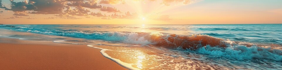 Wall Mural - Golden Sunset Over Tranquil Ocean Waves