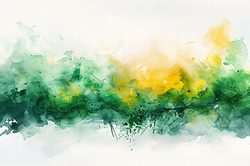 Wall Mural - A clean, white background showcasing a vibrant watercolor splash of green and yellow, evoking the freshness of spring.