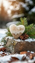 Sticker - Heart shaped stone on snow covered ground, symbolizing love and winter, vibrant and serene outdoor photography