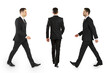 © Who is Danny - Three poses of a man dressed in a business suit walking, shown against a white background, depicting movement
