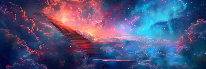 Wall Mural - Stairway to heaven in vibrant celestial dreamscape.