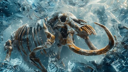 Wall Mural - Fossil of mammoth skeleton encased in ice