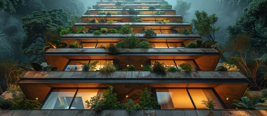 Poster - Modern Building Integrated with Lush Greenery