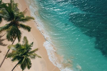 Wall Mural - A tropical paradise with white sand, crystal-clear water, and swaying palm trees, perfect for a relaxing vacation. Generative AI