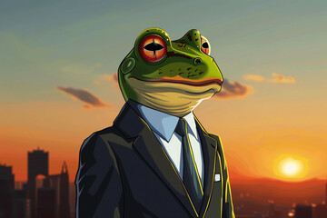 Wall Mural - a cartoon of a frog in a suit