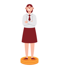 Sticker - businesswoman standing on coins