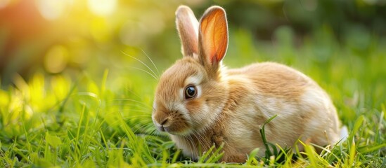 Wall Mural - A lovely young brown rabbit seen in the park, with space for text or images. image with copy space