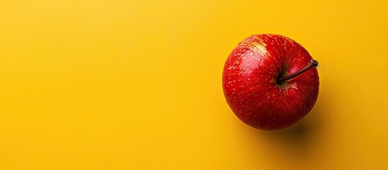 Wall Mural - A red gala apple from a bird's eye view on a yellow backdrop with empty space for text or graphics, creating a vibrant copy space image.
