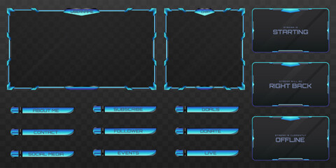 Wall Mural - Abstract Blue Live Stream Overlay Webcam Screen Frame and Stream Alert GUI Panel for Gaming and Video Streaming Platforms