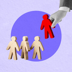 Poster - A human hand put a red human figure on the row