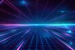 © dekreatif - Retro 80s video game background with grid of blue light streaking in space