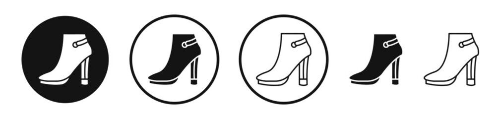 Heeled Boot vector icon set in black and white color.