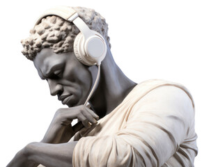 Wall Mural - PNG  Greek sculpture listening to music headphones portrait statue.