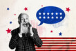 © deagreez - Photo collage artwork picture of excited mature guy making 4th july celebration announcement isolated graphical background