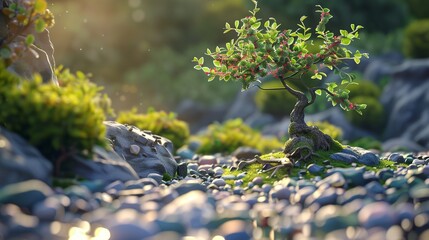 Wall Mural - small tree on rocky ground