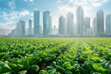 Wall Mural - Urban Farming: Skyscrapers and Green Fields