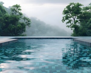 Canvas Print - Tranquil Forest Pool Reflecting Scenic Woodland Landscape in Mist