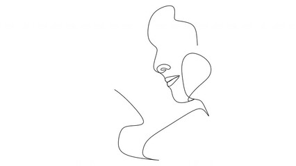 Wall Mural - Linear drawing of a portrait of a couple in love. A man and a woman kiss. 