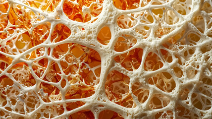 Close-Up of Intricate White and Orange Sponge-Like Structure with Detailed Texture