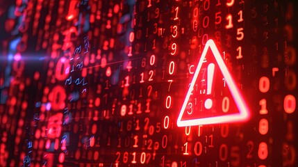 Binary code background featuring red exclamation mark cyber security concept