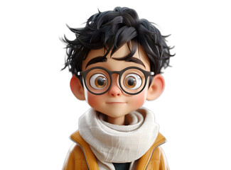 Wall Mural - [Transparent Background PNG]Cartoon Boy with Glasses and Scarf