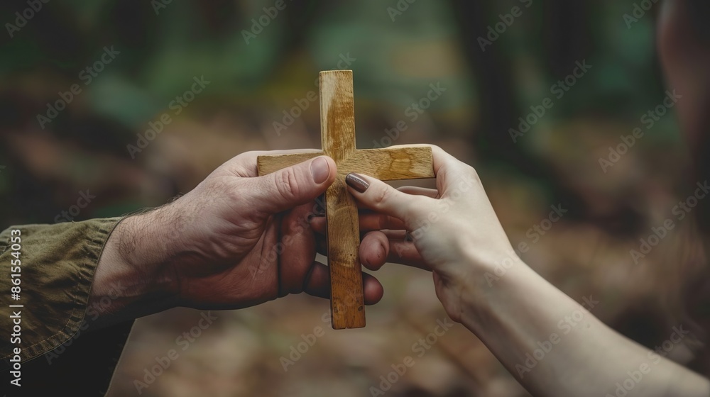 Christian proselytizing, hands of Christian man holding and passing ...