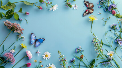 Wall Mural - Minimalist  flowers aand butterfly,copy space