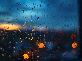 Canvas Print - Starry Eyed Water Droplets on Window with Night Sky in Background