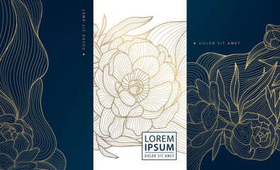 Wall Mural - vector set of flower line backgrounds, chinese rose floral luxury patterns, elegant templates, beaut