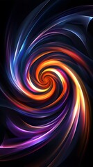 Wall Mural - 
Abstract spiral background with colorful neon lights on a dark blue, purple and orange colored background