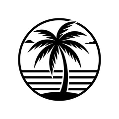 Sticker - palm tree icon on black background