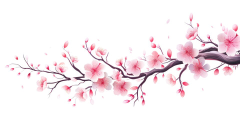 Sticker - PNG Branch of cherry blossom flower plant white background.