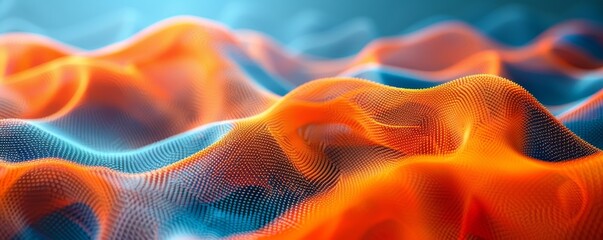 Abstract 3D wavy fabric with orange and blue gradient on a conceptual background