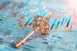 © vilaiporn - Golden key on financial chart background symbolizing business success and investment opportunities. Suitable for financial and investment concepts.