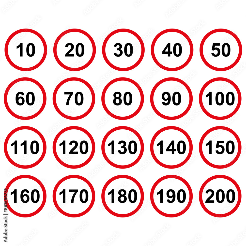 Speed Limit Sign Set. Set of generic speed limit signs with black ...