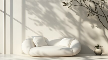 Wall Mural - There is a comfortable sofa with tree leaf shadow white wall background
