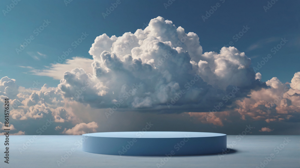 3D Cloud Background with Blue Sky Podium for Product Display Stock ...