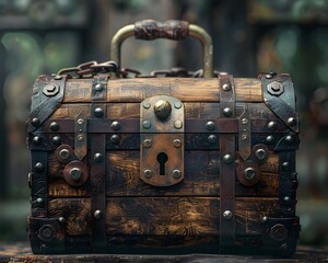 Antique Padlock Icon on Vintage Treasure Chest Symbolizing Secure and Valuable Asset Protection