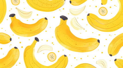 Wall Mural - seamless pattern of yellow hand drawn doodle sketch banana isolated on white background