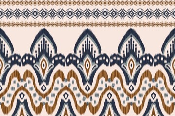 Wall Mural - Ethnic border ikat pattern. Illustration ikat traditional indian Mughal, kaftan border seamless pattern. Ethnic oriental pattern use for fabric, home decoration elements, upholstery, wrapping, etc.