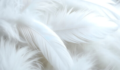 Close up of a white colored feather background texture illustration. AI Generated