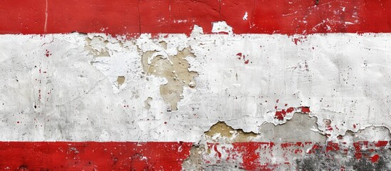 Aufkleber - A textured background featuring a white and red distressed concrete wall with copy space image available.