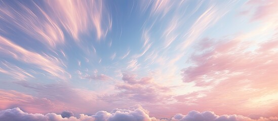 Poster - Scenic sky at sunset, adorned with wispy cirrus clouds and sunlight, perfect for replacing background with copy space image.
