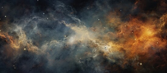Poster - Artistic depiction of the universe on textured mulberry paper with copy space image.