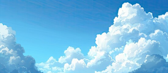 Poster - Sunny blue skies with fluffy white clouds provide a picturesque background ideal for text placement in an airy atmosphere. with copy space image. Place for adding text or design
