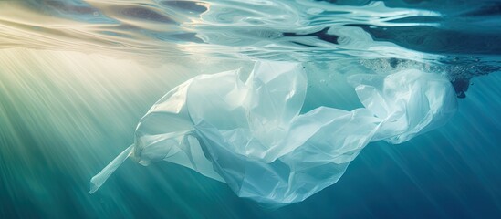 An abstract background featuring a lovely plastic bag image with a message advocating against plastic bag use to save and protect the planet. with copy space image. Place for adding text or design