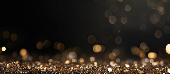 Poster - Sparkling golden glitters on a black background with copy space image for Christmas and New Year decoration.
